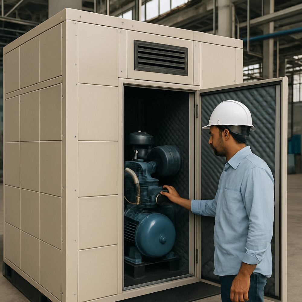 Air Compressor Acoustic Enclosure in India - Air Compressor Acoustic Enclosure support by EchoShield Acoustic for India