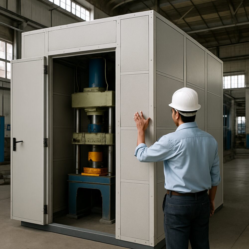 Hydraulic Press Acoustic Enclosure in India - Hydraulic Press Acoustic Enclosure support by EchoShield Acoustic for India